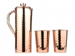 Pure Copper Pitcher Set with 2 Tumblers Hammered for Health