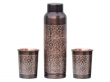 Pure Copper Water Bottle with Tumblers Etching Pattern For Ayurveda Health Benefits 1000 Ml Capacity