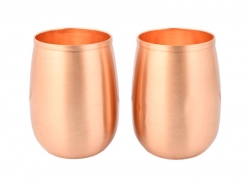 Barrel Shaped Pure Copper Tumblers Set of 2 Ayurvedic Plain 250 m