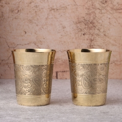 Brass Glass Tumbler with Artistic Design Perfect for Yoga and Ayu