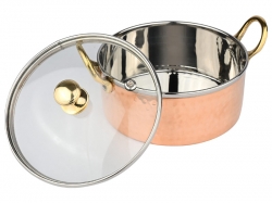 Copper  Stainless Steel Cookware Pot with Glass Lid with Golden H