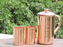 Copper Jug and 2 Glass Set 