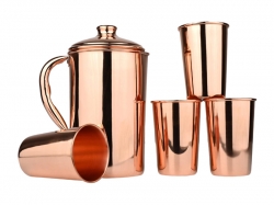 Copper Plain Pitcher with 4 Tumblers Ayurvedic Health Drinkware