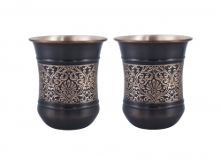 Copper Tumbler Set of 2 Floral Pattern 250 Ml Capacity For Ayurve
