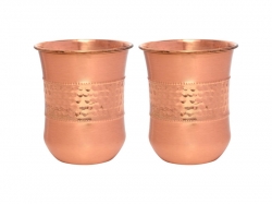 Copper Tumbler Set of 2 Hammered and Plain 250 Ml Capacity Curved