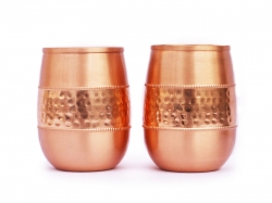 Copper Tumbler Set of 2 Hammered and Plain 250 Ml Capacity For Ay