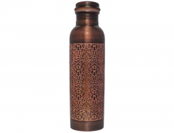 Copper Water Bottle Etching Pattern 1000 Ml Capacity