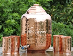 Eight Liter Copper Water Dispenser with Matching Tumblers