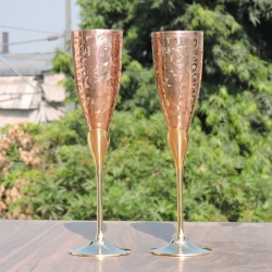 Engraved Copper Plated Brass Champagne Glass Set