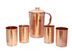 Hammered Copper Jug with Four Tumblers