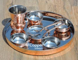 Hand Hammered Copper Thali with Assorted Accessories