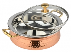 Premium Copper Cooking  Serving Bowl with Brass Handles