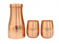 Pure Copper Bedside Carafe Hammered Design with Set of 2 Barrel S