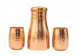 Pure Copper Bedside Carafe Hammered Design with a Set of 2 Barrel