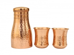 Pure Copper Bedside Carafe Hammered Design with a Set of 2 Tumble