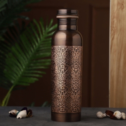 Pure Copper Bottle 950 ml Etching Pattern Ayurvedic Health Benefi