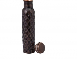 Pure Copper Hexa Design Water Bottle Brown