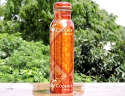 Pure Copper Designer Print Water Bottle-Red