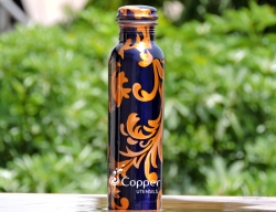 Pure Copper Designer Print Water Bottle-Blue