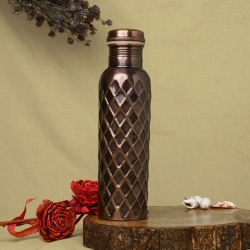 Pure Copper Diamond Design Water Bottle Brown