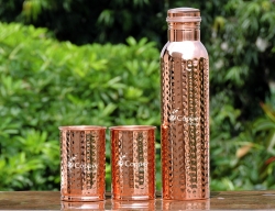 Pure Copper Hammered Bottle with Tw