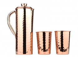 Pure Copper Pitcher Set with 2 Tumblers Hammered for Health