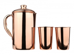 Pure Copper Pitcher  2 Tumblers Set  Glossy Finish for Ayurveda