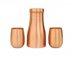 Pure Copper Plain Bedside Carafe with 2 Plain Tumblers