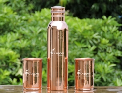 Pure Copper Plain Bottle with Two Matching Tumblers