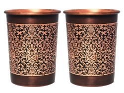 Pure Copper Tumbler Set of 2 Etching Pattern