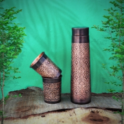 Pure Copper Water Bottle with 2 Tumblers Set Light House Shape 10