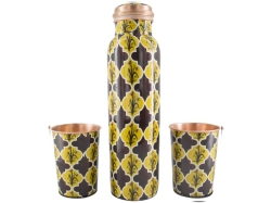 Pure Copper Water Bottle with 2 Tumblers Set Reaping Ayurvedic Be