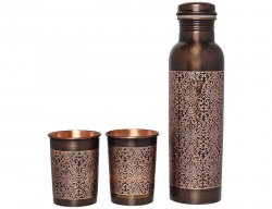 Pure Copper Water Bottle with 2 Tumblers Set Tower Shape 1000 Ml 