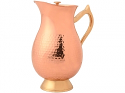 Pure Copper Water Hammered Jug with Lid and Brass Handle for Ayur