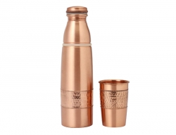 Pure copper Hammered Water Bottle With Tumbler Cap