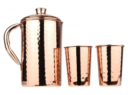 Set of 2 Copper Tumblers Hammered Pitcher Ayurveda Health