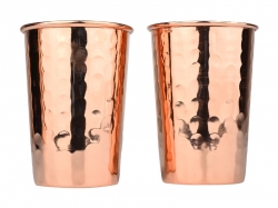Set of 2 Hammered Copper Tumblers 350ml Uncoated Unlined
