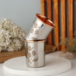 Set of 2 Outer Stainless Steel and Inner Pure Copper Tumbler For 