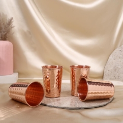 Set of Four Copper Hammered Tumblers
