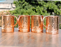 Set of Four Hand Beaten Pure Copper Mug