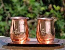 2 Pure Copper Hammered Drinking Mug Glass Cup Tumbler Plus Free Tongue Cleaner 