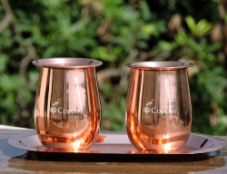 Set of Two Copper Plated Steel Glasses with Tray and Lids