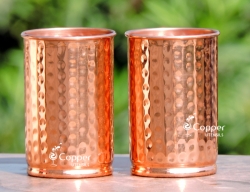 Set of Two Pure Copper Hammered Tumblers