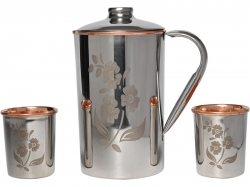 Stainless Steel and Pure Copper Water Pitcher with 2 Matching Tum