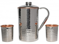 Stainless Steel and Pure Copper Water Pitcher with 2 Matching Tum