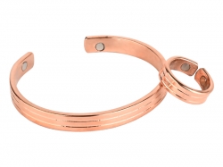 Striped Lines Copper Bracelet Ring Adjustable Set